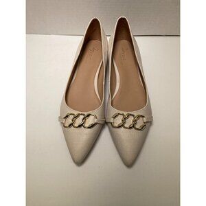 27 EditBy Naturalizer Women's Becca Ivory Gold Accents Wedge Flat Sz 9